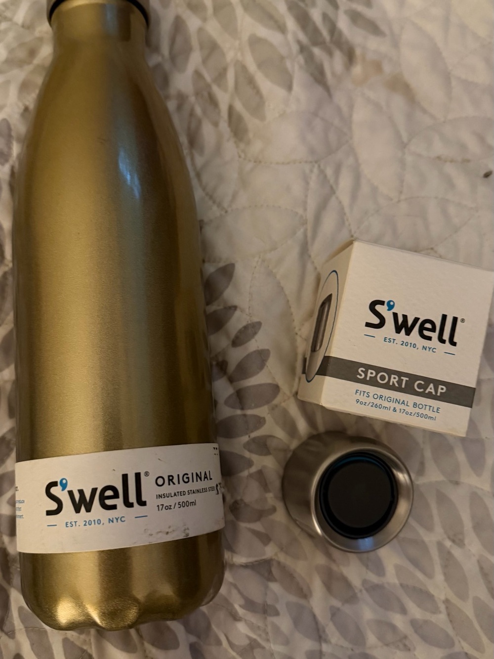S'well Gold Metallic Insulated Bottle with Sport Cap